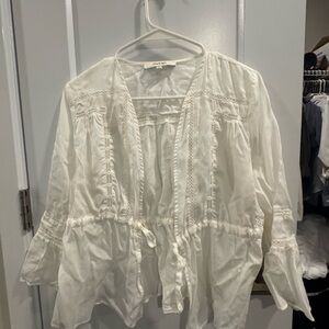 White Boho Tie-Front Blouse with Lace Trim